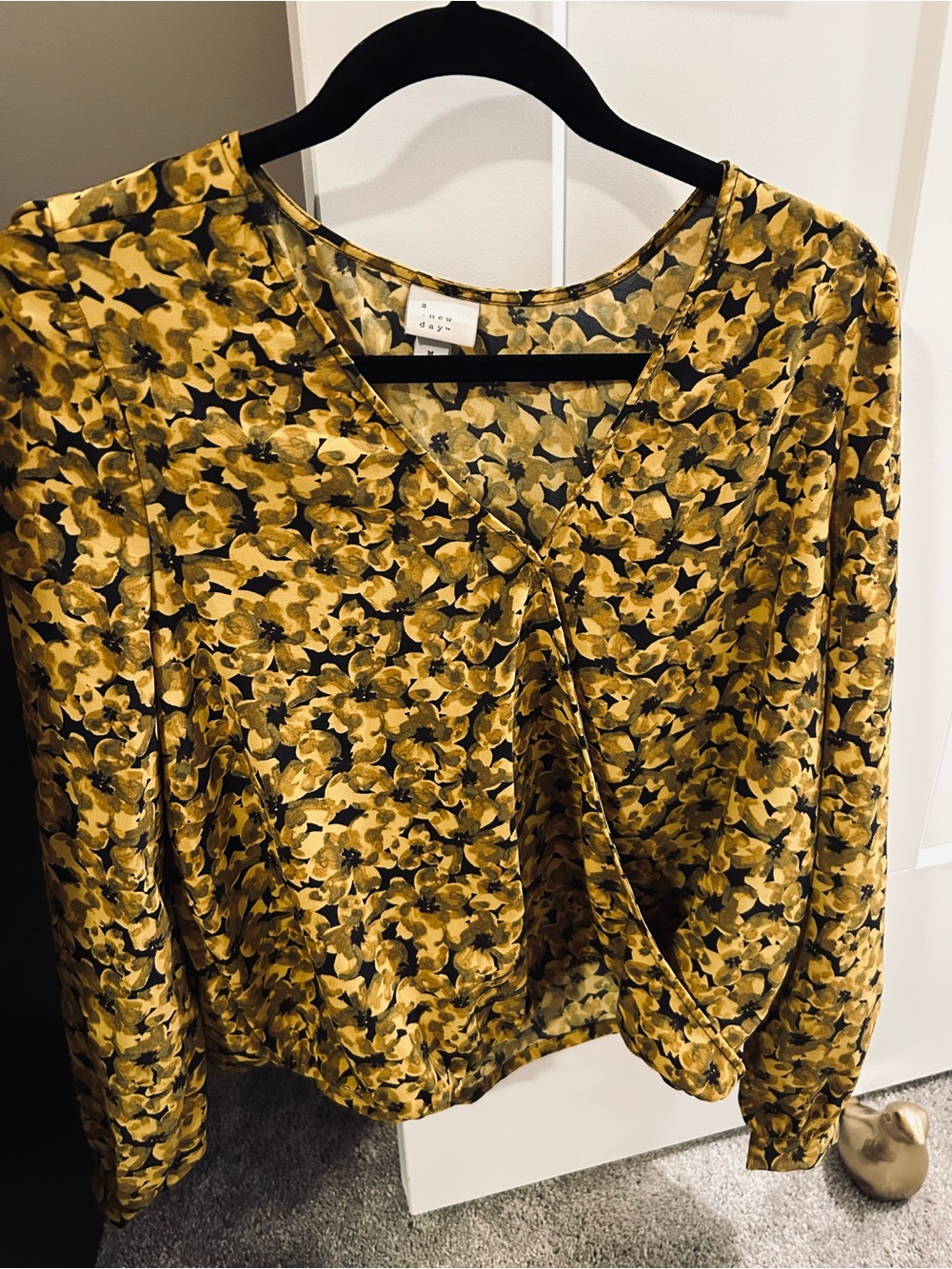 a new day Mustard Floral V-Neck Long Sleeve Blouse